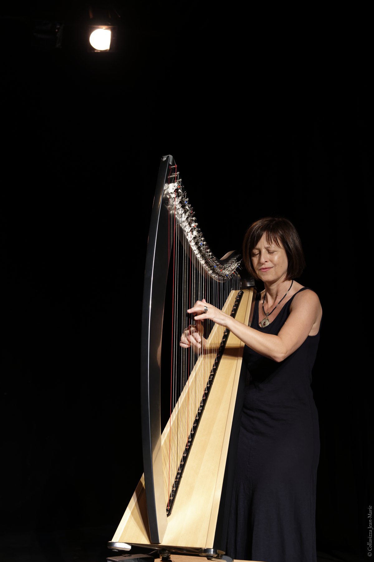 Elisa Vellia à la harpe celtique, dans la lumière